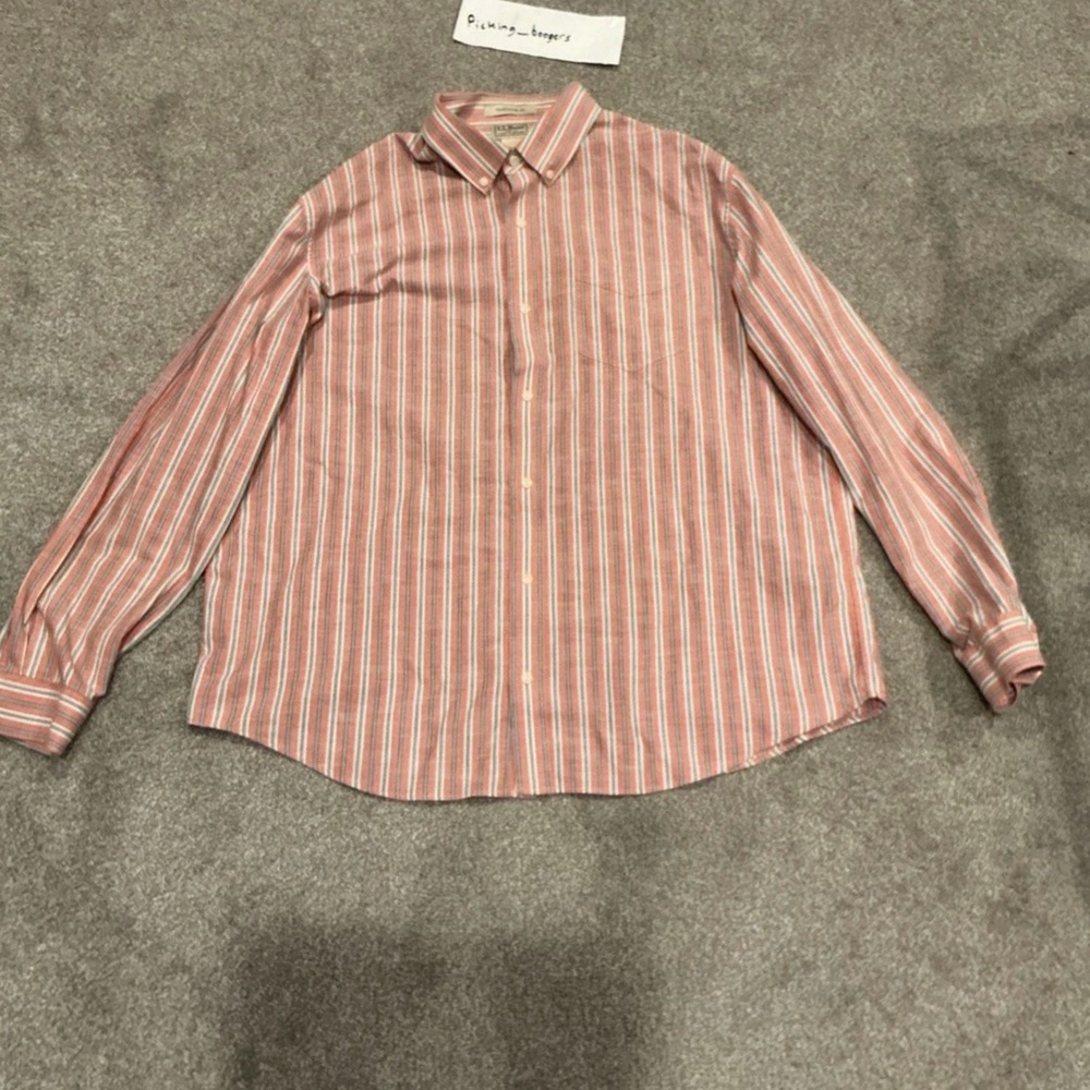 L.L. Bean orange and White Striped Casual Shirt‎ LX